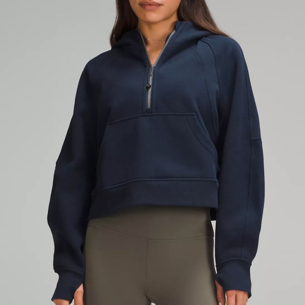 Scuba Oversized Half-Zip Hoodie Navy Blue- sm/xs